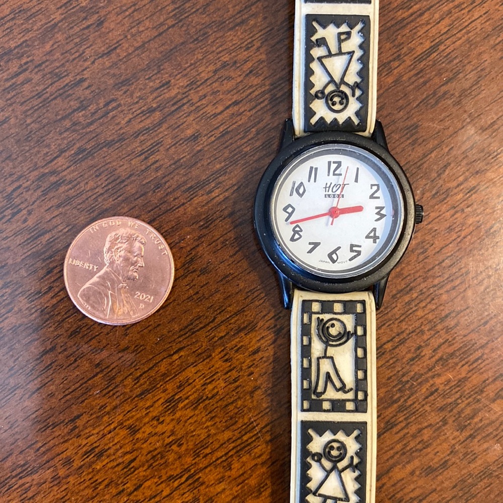 Hot Look watch with Japan Movt. Vintage 1994 fun watch with stick people band.